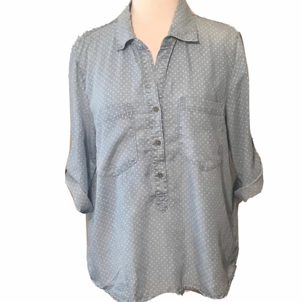 Velvet Heart Polka Dot Chambray Jeans Top Large